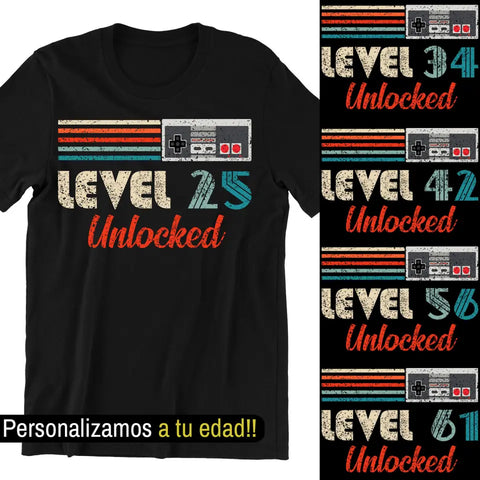 Playera Personalizada de Cumpleanos Retro Player NES Level Unlocked