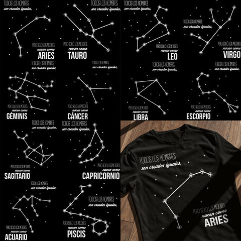 Playera del Zodiaco Aries, Tauro, Géminis, Cáncer,  Leo, Virgo, Escorpión, Sagitario, Capricornio, Acuario, Piscis.